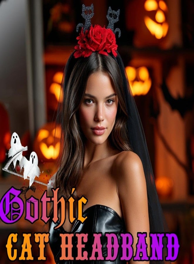 ايفينت طوق رأس مضيء ليوم الموتى من إيرنت، طوق رأس للهالوين، طرحة وردة حمراء للنساء - Image 5