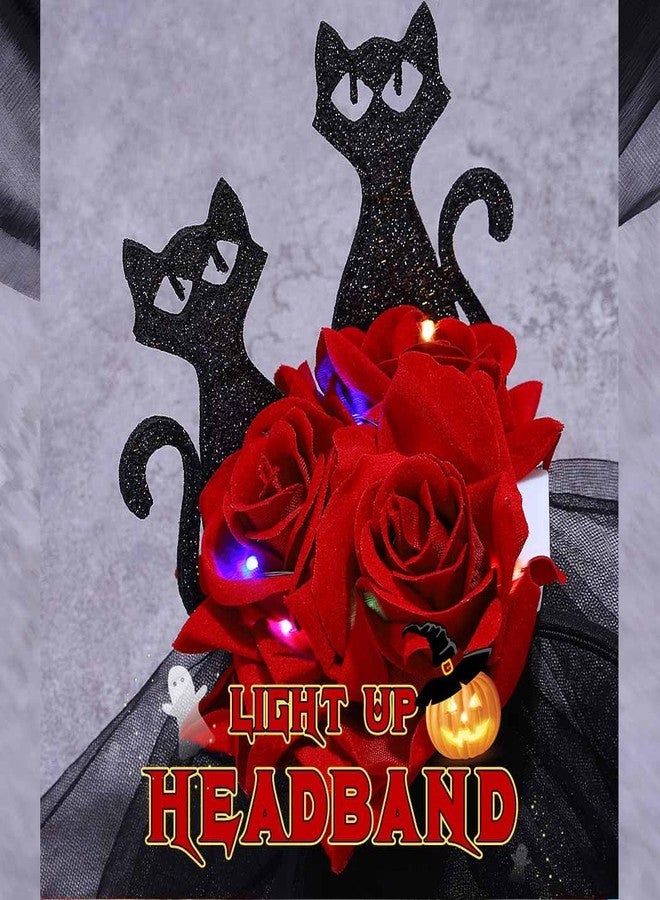 ايفينت طوق رأس مضيء ليوم الموتى من إيرنت، طوق رأس للهالوين، طرحة وردة حمراء للنساء - Image 4