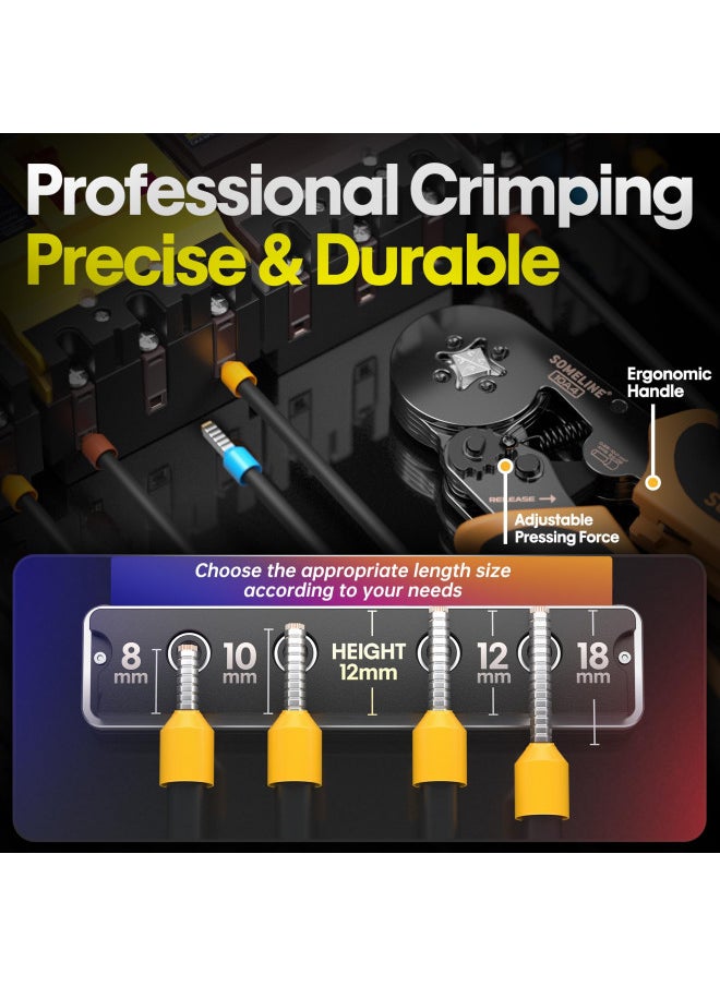 SOMELINE SOMELINE Ferrule Crimping Tool, Ratchet Pliers for AWG23-7 with 23 Sizes Wire End Ferrule Terminals, Quadrilateral Wire Crimp Pliers with Crimp Connectors  - Image 2