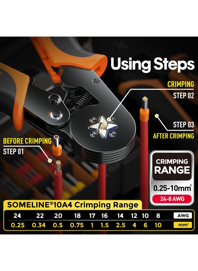 SOMELINE SOMELINE Ferrule Crimping Tool, Ratchet Pliers for AWG23-7 with 23 Sizes Wire End Ferrule Terminals, Quadrilateral Wire Crimp Pliers with Crimp Connectors  - Image 1