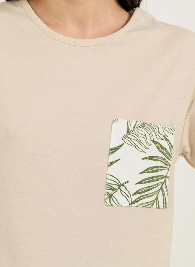 Styli Sketchy Palm Print Pocket Dropped Shoulder T-Shirt & Pyjama Set
