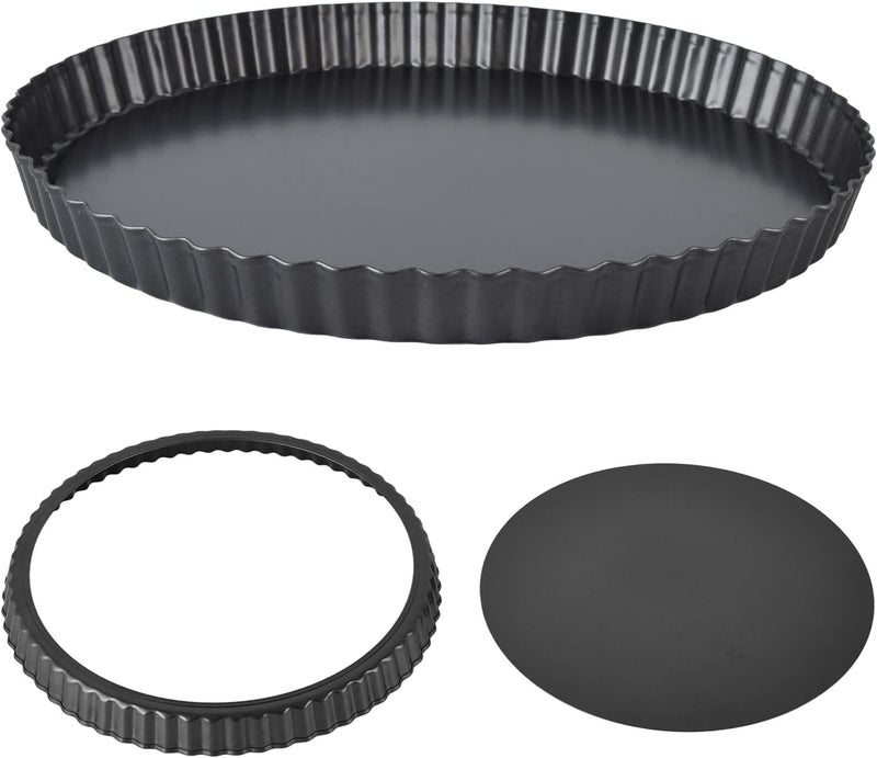 Pssopp Round Tart Pan, Removable Bottom Non Stick Tart Pan, Fluted Quiche for Baking and Serving Delicious ([Thickened] 12-inch live bottom pie plate) - Image 2