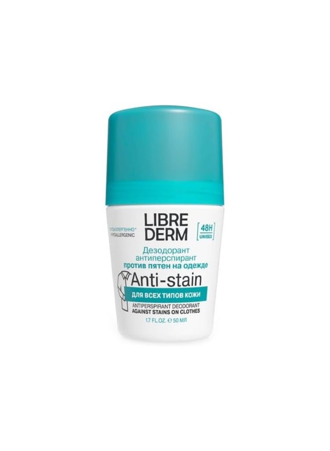 LIBREDERM 48-Hour Anti-Stain Antiperspirant, Sweat and Odor Protection, Roll-On Invisible Deodorant, Hypoallergenic, Dermatologist Tested for All Skin Types, 50 ml - Image 1