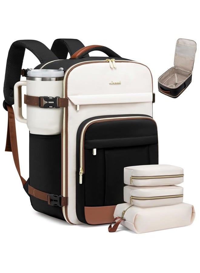 Lovevook Travel Backpack for Women, Black-beige-brown, X-Large-50L-4Pcs - Image 1
