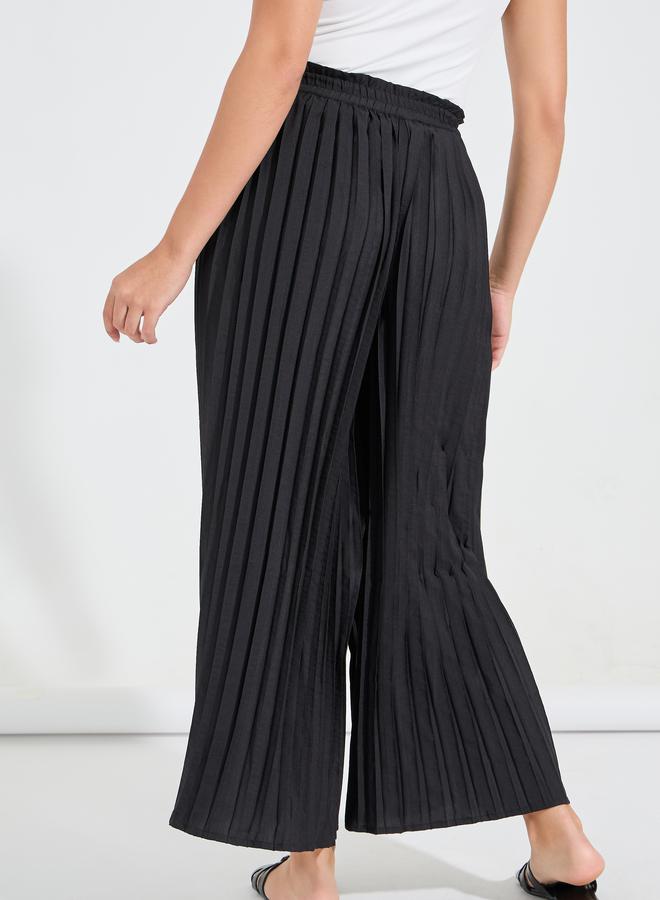 Styli Solid Wide Leg Paper Bag Waist Pleated Pants - Image 4