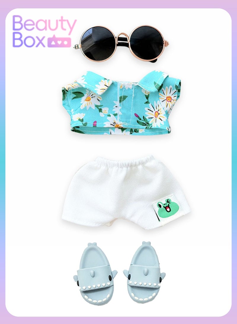 بيوتي بوكس ملابس عطلة للدمى مقاس 17 سم، إكسسوارات للدمى مقاس 17 سم، مجموعة ملابس للدمى، مجموعة أنيقة وعصرية من 5 قطع نظارات أحذية ملابس للدمى إكسسوارات (بدون دمية) (مشمش) - Image 1
