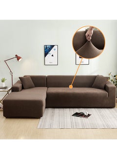 DUNISO Couch Slipcover L Shape Sofa Cover, Composed of a two-seat sofa cover and a three-seat sofa cover,High weight fully wrapped elastic sofa cover with Corn silk fabric,Sofa protective cover, anti slip cover, furniture protector,for L-shaped sofa which five people to sit on  - Image 1