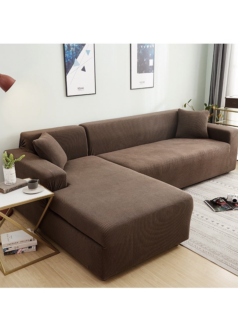 DUNISO Couch Slipcover L Shape Sofa Cover, Composed of a two-seat sofa cover and a three-seat sofa cover,High weight fully wrapped elastic sofa cover with Corn silk fabric,Sofa protective cover, anti slip cover, furniture protector,for L-shaped sofa which five people to sit on  - Image 3