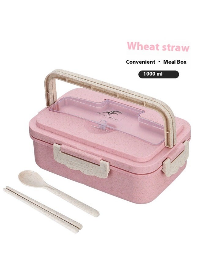 yongsheng Wheat Straw Microwave Compatible Lunch Box With Cutlery Healthy Food Container ABS Pink 21.5*15.5*8.5cm， Lunch Box for Women & Adults: Stackable Snack Box Container with Compartments, Portable Salad & Meal Prep Container, Reusable Plastic Lunchbox for Work,& Travel，Pink  - Image 1