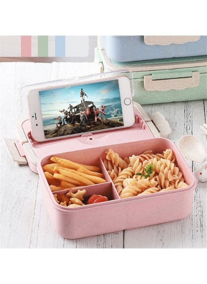 yongsheng Wheat Straw Microwave Compatible Lunch Box With Cutlery Healthy Food Container ABS Pink 21.5*15.5*8.5cm， Lunch Box for Women & Adults: Stackable Snack Box Container with Compartments, Portable Salad & Meal Prep Container, Reusable Plastic Lunchbox for Work,& Travel，Pink  - Image 2