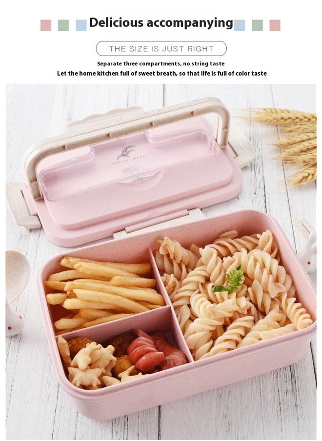 yongsheng Wheat Straw Microwave Compatible Lunch Box With Cutlery Healthy Food Container ABS Pink 21.5*15.5*8.5cm， Lunch Box for Women & Adults: Stackable Snack Box Container with Compartments, Portable Salad & Meal Prep Container, Reusable Plastic Lunchbox for Work,& Travel，Pink  - Image 3