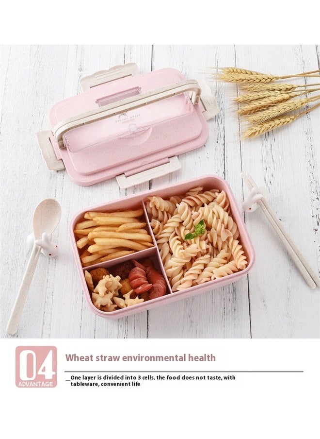 yongsheng Wheat Straw Microwave Compatible Lunch Box With Cutlery Healthy Food Container ABS Pink 21.5*15.5*8.5cm， Lunch Box for Women & Adults: Stackable Snack Box Container with Compartments, Portable Salad & Meal Prep Container, Reusable Plastic Lunchbox for Work,& Travel，Pink  - Image 5