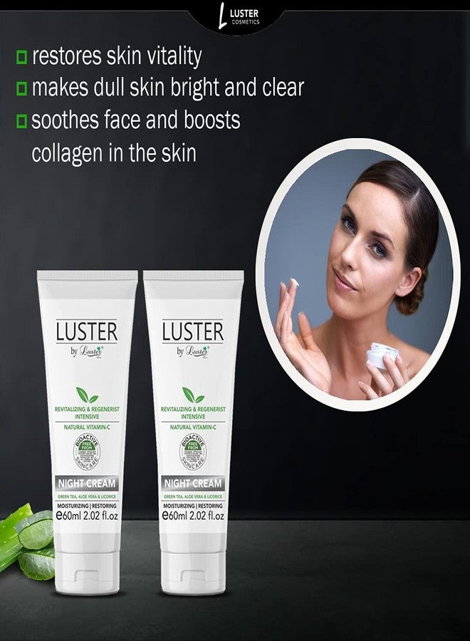 Luster Night Cream Revitalizing & Regenerist Intensive Made With Natural Vitamin - C | Night Cream For Women & Men | Overnight Repair | 100% Organic Acne-Prone Treatment - (Pack of 2-60ml each) - Image 2