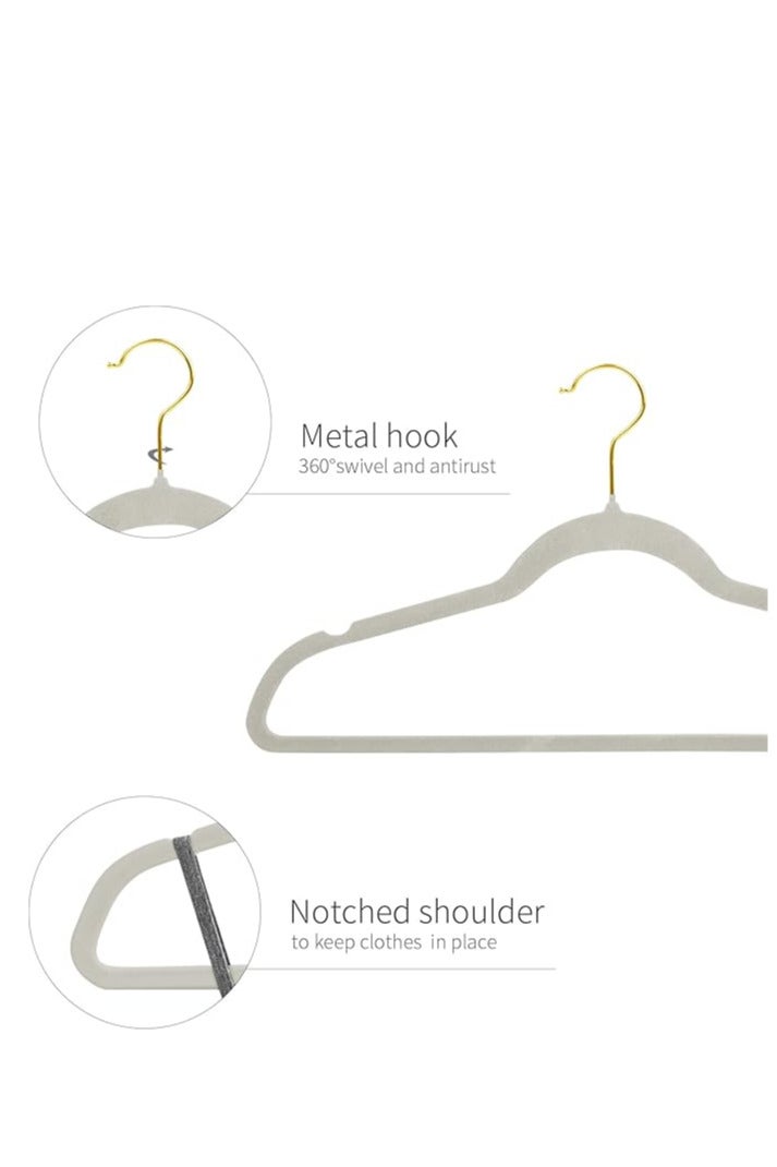 30 Pack Velvet Coat Hangers, Non Slip Felt Suit Hangers, Ultra Slim Space Saving Clothes Hanger with 360 Swivel Golden Plated Hook Grey - Image 3