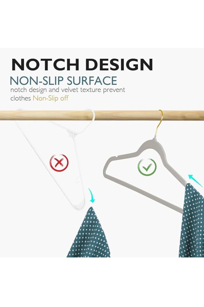 30 Pack Velvet Coat Hangers, Non Slip Felt Suit Hangers, Ultra Slim Space Saving Clothes Hanger with 360 Swivel Golden Plated Hook Grey - Image 5
