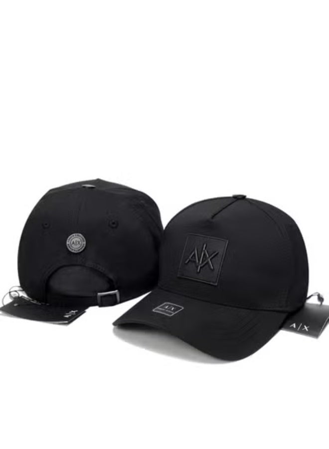 قبعة AX: سوداء أنيقة، شعار ثلاثي الأبعاد ذو ملمس