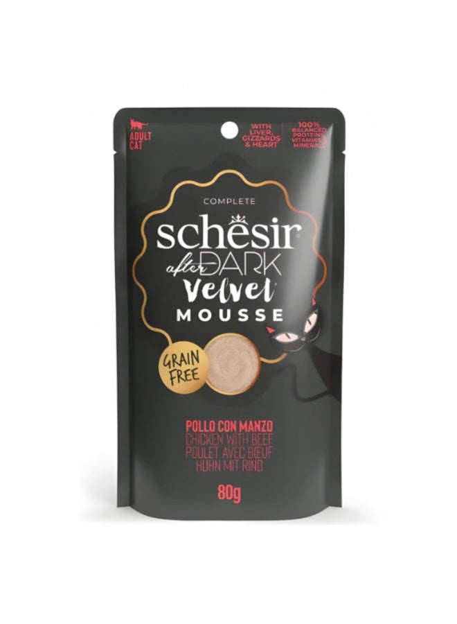 Schesir After Dark Velvet Mousse For Cat - Chicken With Beef 6x80g (6 Pouch)