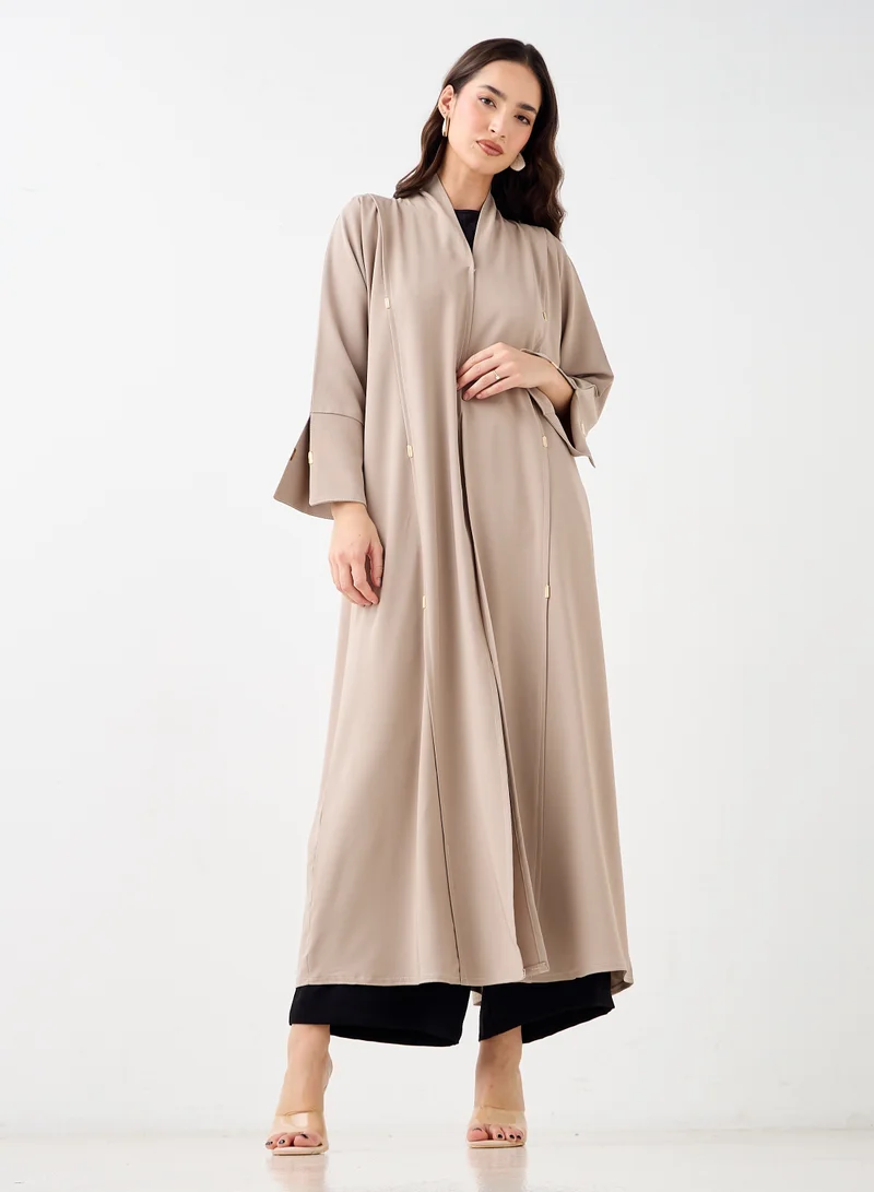 Hadiyath Al Madinah Beige Abaya with Gold Accents - HM