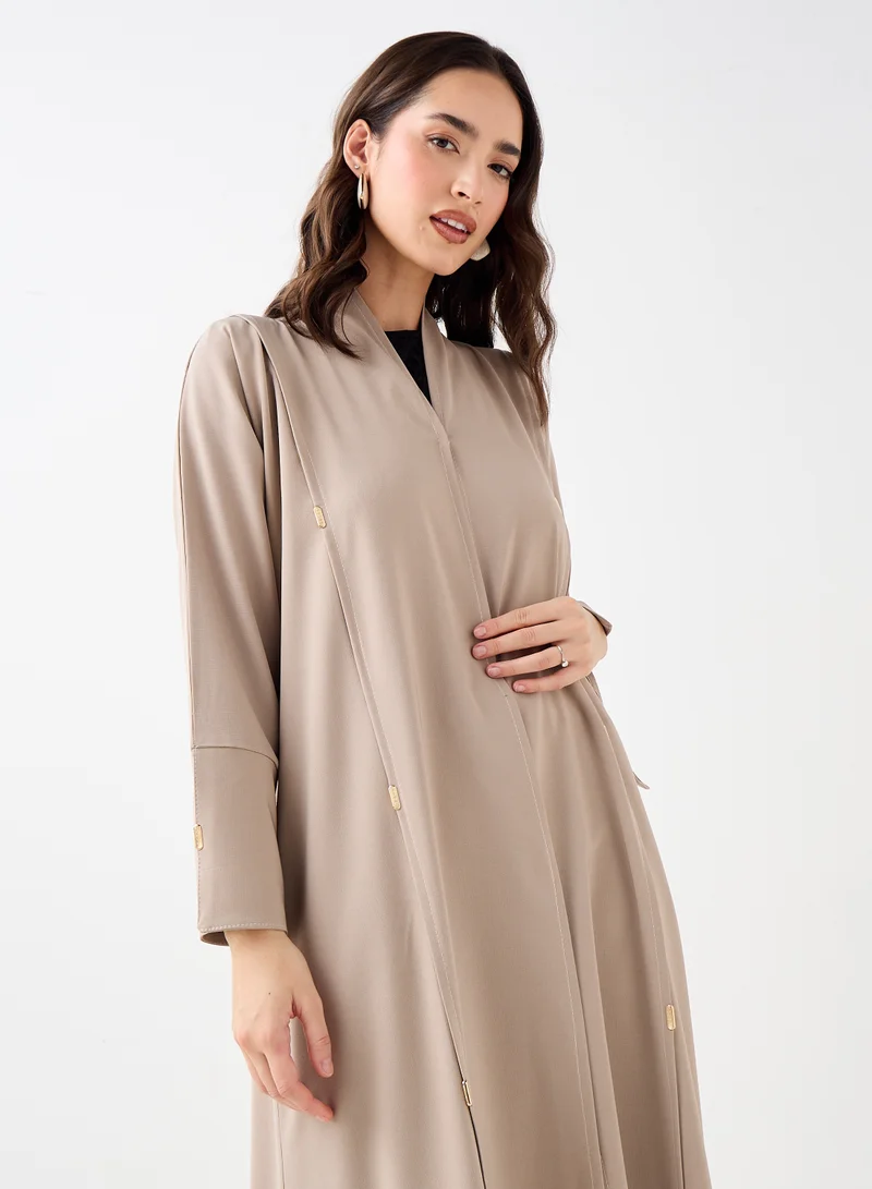 Hadiyath Al Madinah Beige Abaya with Gold Accents - HM
