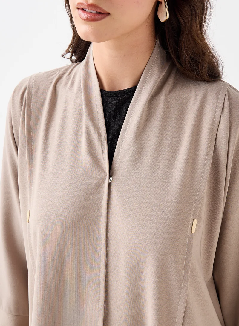 Hadiyath Al Madinah Beige Abaya with Gold Accents - HM