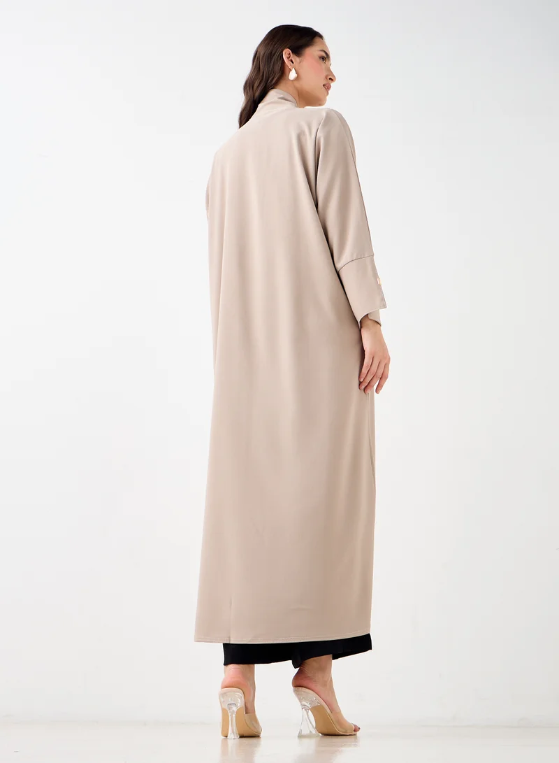 Hadiyath Al Madinah Beige Abaya with Gold Accents - HM