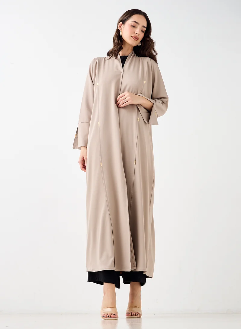 Hadiyath Al Madinah Beige Abaya with Gold Accents - HM