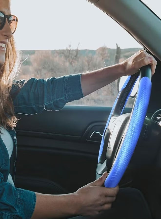 كلاسيك غطاء عجلة القيادة من ألياف الكربون، قطعتين من واقي عجلة القيادة المجزأ، مضاد للانزلاق، قبضة مريحة، مناسب عالميًا لـ 99% من ملحقات السيارة الداخلية (أزرق) - Image 2