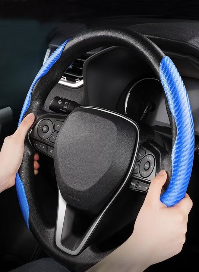 كلاسيك غطاء عجلة القيادة من ألياف الكربون، قطعتين من واقي عجلة القيادة المجزأ، مضاد للانزلاق، قبضة مريحة، مناسب عالميًا لـ 99% من ملحقات السيارة الداخلية (أزرق) - Image 3