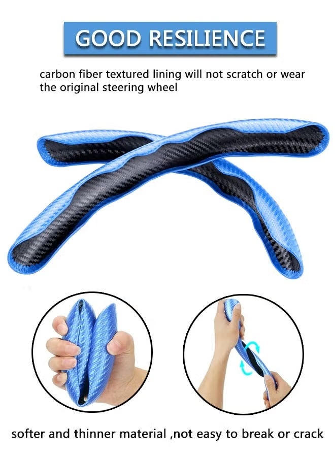 كلاسيك غطاء عجلة القيادة من ألياف الكربون، قطعتين من واقي عجلة القيادة المجزأ، مضاد للانزلاق، قبضة مريحة، مناسب عالميًا لـ 99% من ملحقات السيارة الداخلية (أزرق) - Image 5
