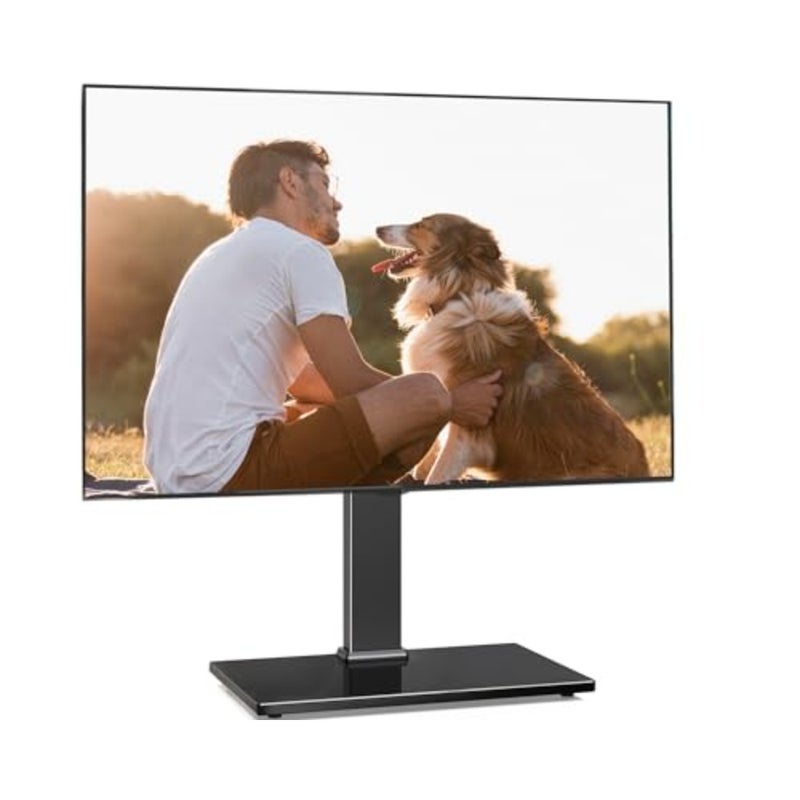 Tabletop TV Stand with Safety Rope for 27-55 Inch LCD LED TVs 60 Swivel 6-Height Adjustable Tempered Glass Base Cable Management TT103702GB - Image 1