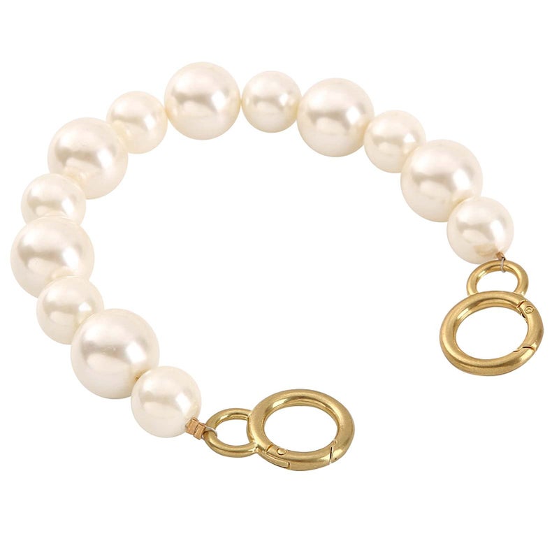 Xiazw DIY Sturdy Large Imitation Pearl Bead Purse Handle Strap Bag Charms Handbag Chain Replacement Accessories Decoration Off White with Antique Gold Clasp