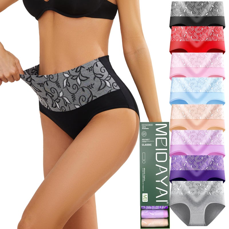 MEIDAYAI Womens Underwear Cotton Tummy Control High Waisted Underwear Soft Breathable Full Coverage Panties Multipack - Image 1
