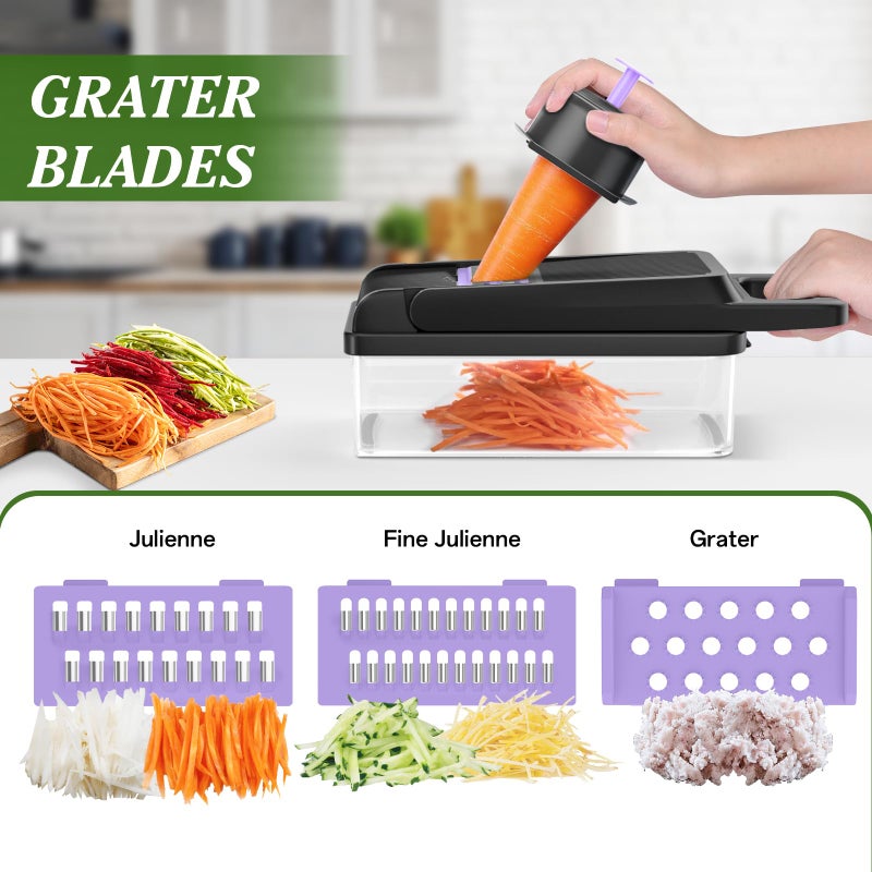 HomeHacks Vegetable Chopper Vegetable Cutter, 12 in 1 Kitchen Gadget, Dicer, Slicer, Onion Cutter, Salad, Cheese Grater & Egg Separator - Multi-Functional Veggie Chopper Lid with Handle (Purple) - Image 3