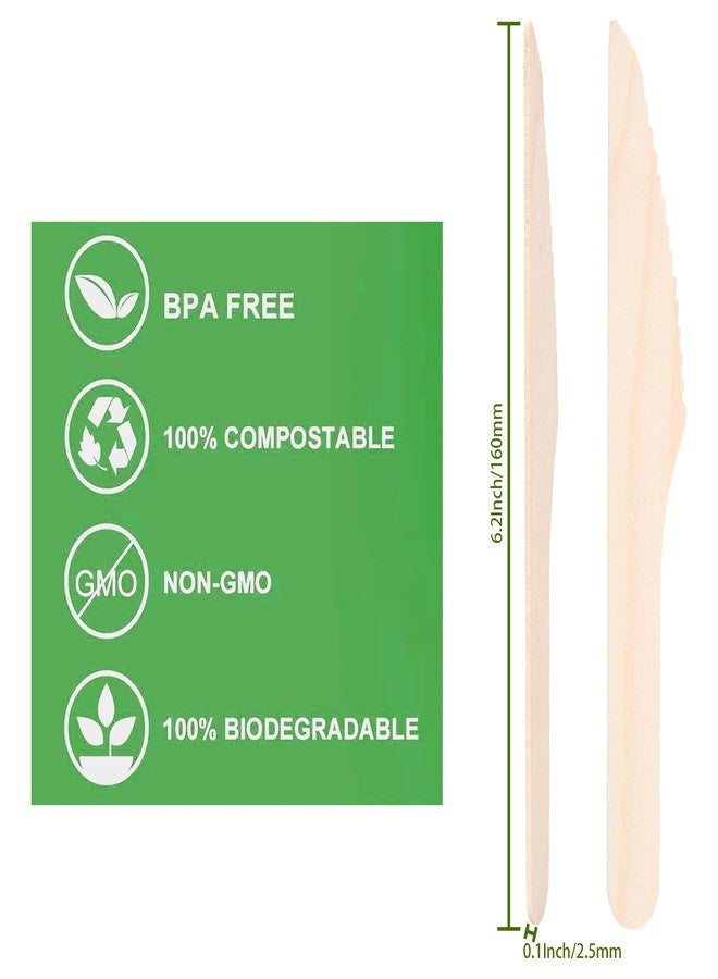 ANTETOK Disposable Wooden Cutlery Knives - 100 Pack Wooden Knives Disposable,Biodegradable and Earth Friendly, 6.3 Inch Length Wood Knives - Image 2