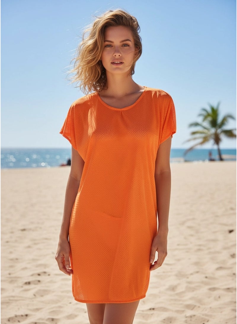 Women's Orange Oversized Beach Cover-up – One Size Fits All (50 - 120 kg) | Perfect for Beachwear & Summer Vacations - Image 1