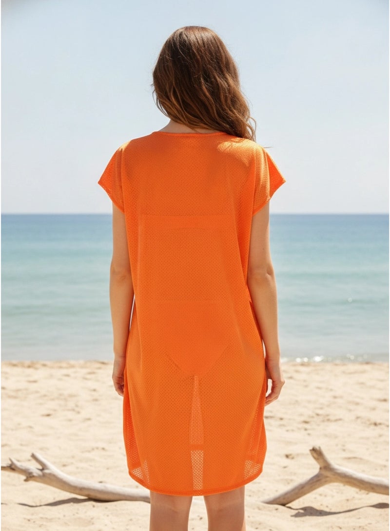 Women's Orange Oversized Beach Cover-up – One Size Fits All (50 - 120 kg) | Perfect for Beachwear & Summer Vacations - Image 3