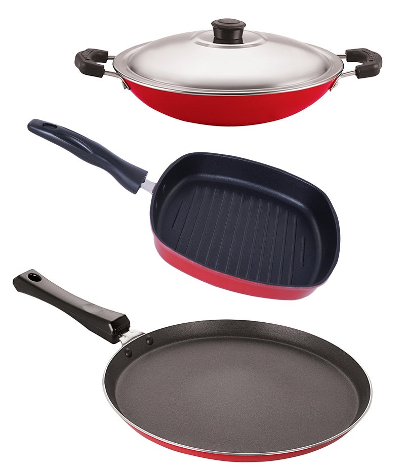 Nirlon Heat Resistance Non-Stick 3 Piece Heavy Gauge Aluminium Cookware Utensils with Bakelite Handle, 2.6mm_FT12_AC_GP(22.5) - Image 1
