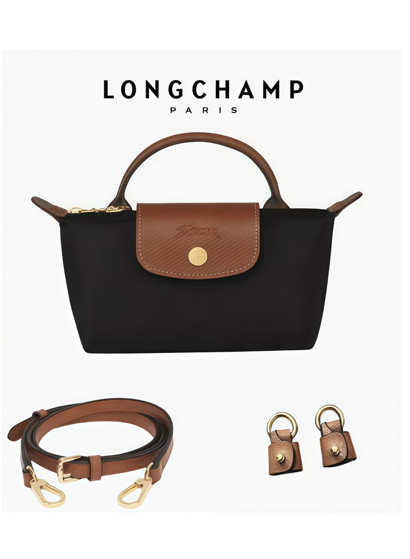 لونج شامب حقيبة يد صغيرة للنساء من لونشامب، حقائب كروس بودي، حقيبة كتف مع حزام كتف بمشبك، أسود كلاسيكي - Image 1