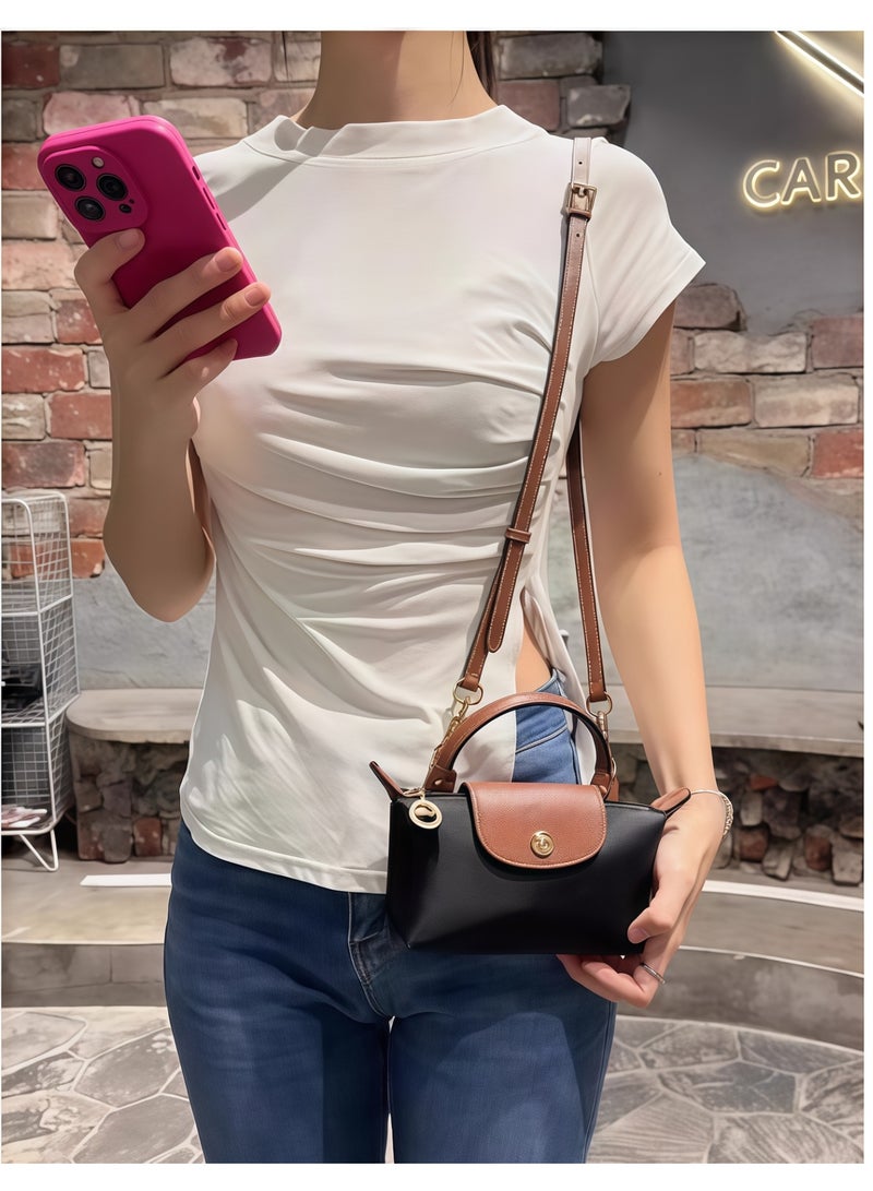 لونج شامب حقيبة يد صغيرة للنساء من لونشامب، حقائب كروس بودي، حقيبة كتف مع حزام كتف بمشبك، أسود كلاسيكي - Image 4