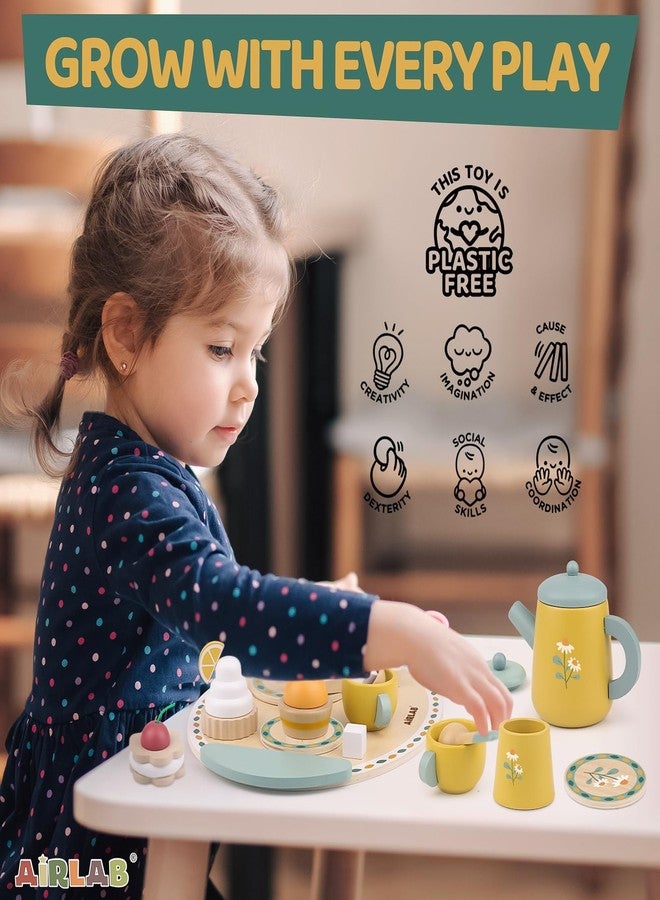 Airlab Tea Sets for Toddlers 3-5 Girl Birthday Gift 3 Year Old Princess Party Wooden Play Food Toy Sets for Kids Kitchen Accessories Age 3 4 5 6 Wood Educational Toys - Image 4