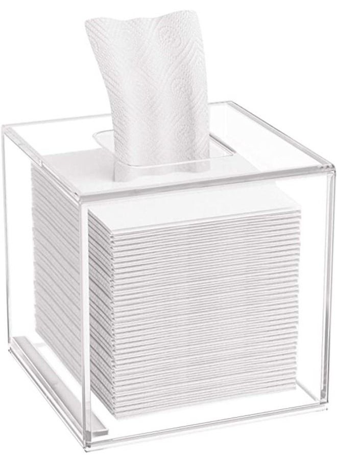 SMARTPOINTS - Acrylic Tissue Box Cover 5.4x5.4x5.4'' Clear Tissue Holder Napkin Dispenser for Home Office Restaurant-Clear - Image 1