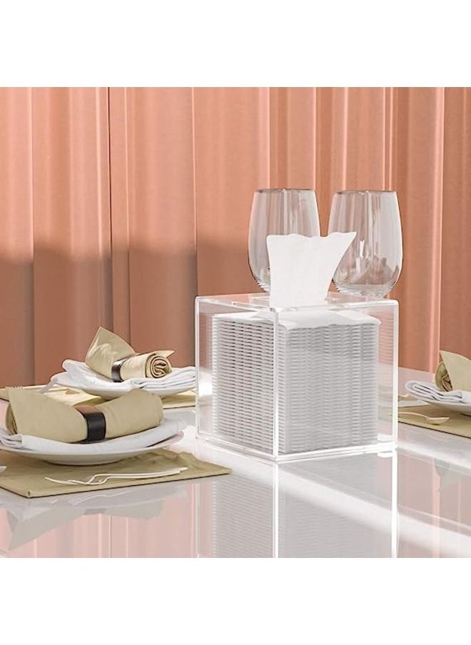 SMARTPOINTS - Acrylic Tissue Box Cover 5.4x5.4x5.4'' Clear Tissue Holder Napkin Dispenser for Home Office Restaurant-Clear - Image 1