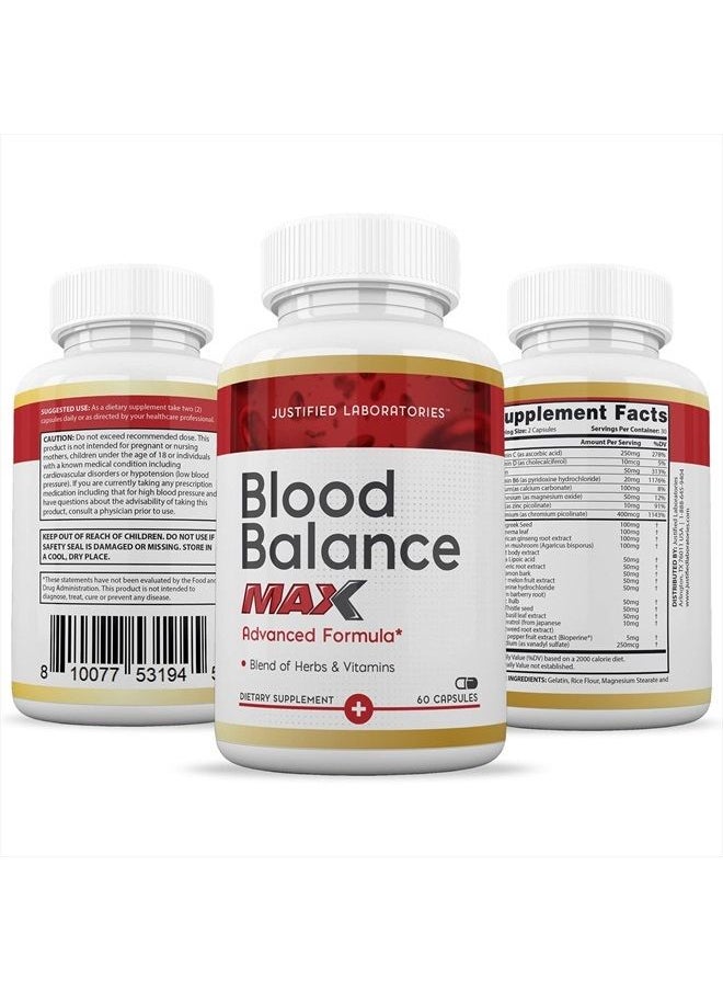 Justified Laboratories - (2 Pack) Blood Balance Max 1295MG Formula Supplement Pills 120 Capsules - Image 1