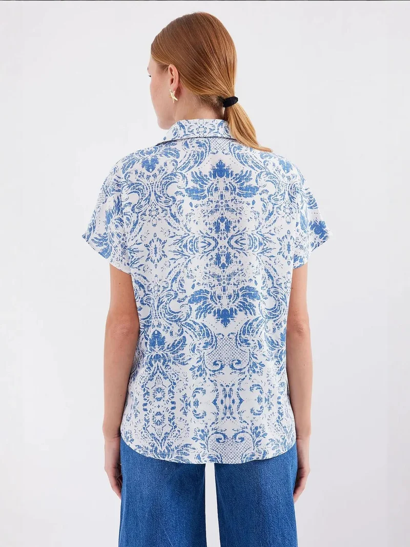 Big Dart Dark Blue Denim BDART Printed Crepe Button Shirt for Women | Best Price UAE