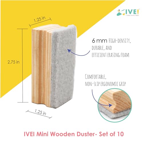 IVEI Wooden Mini Dusters for Blackboards and Whiteboards | Small Marker and Chalk Eraser for Kids (Set of 10) - Image 2