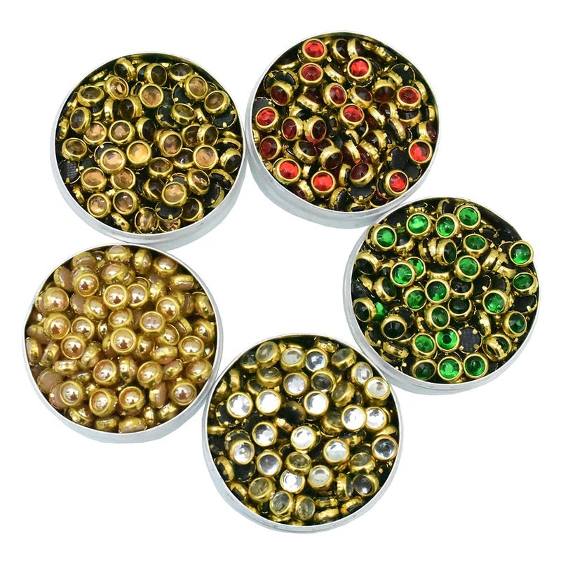 Embroiderymaterial Combo DIY Kit Of Flat Kundan Stone Beads, Grinded Shisha Mirror, Tweezers & Fabric Glue For Craft, Jewellery Making, Embroidery, Bangles Making, Embellishment, Multicolor - Image 2
