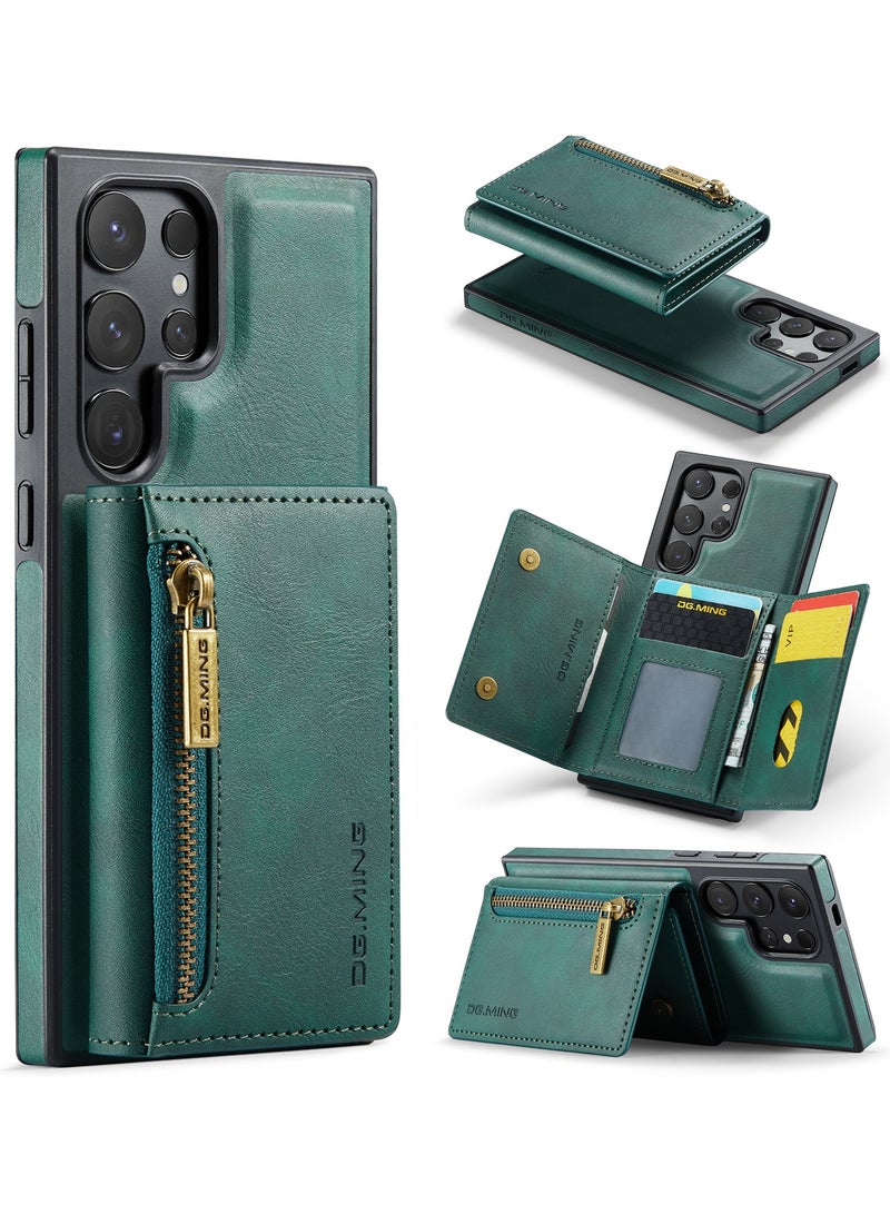 DGMING CaseMe Wallet Case for Samsung Galaxy S24 Ultra DGMING Premium Leather Phone Case Back Cover Magnetic Detachable with Trifold Wallet Card Holder Pocket - Green  - Image 1