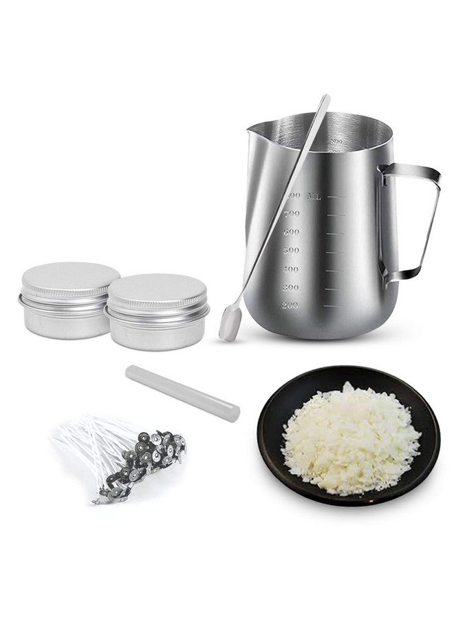AURA DECOR AuraDecor Candle Making Kit - 1 Wax Pouring Kettle (800ml), 1/2 Kg Soy Wax, 20 Wick (3 inch), 1 Glue Stick, 1 Stirring Spoon & 2 Containers, White - Image 1