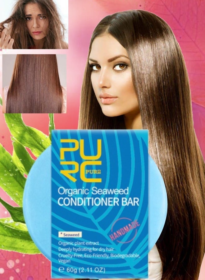 PURC 60g Organic Seaweed Conditioner Bar Deeply Moisturizing Hydrating Conditioner Bar for Dry and Damaged Hair Natural Plant Extracts Ingredients Conditioner Bar for Nourishing and Shine - Image 1