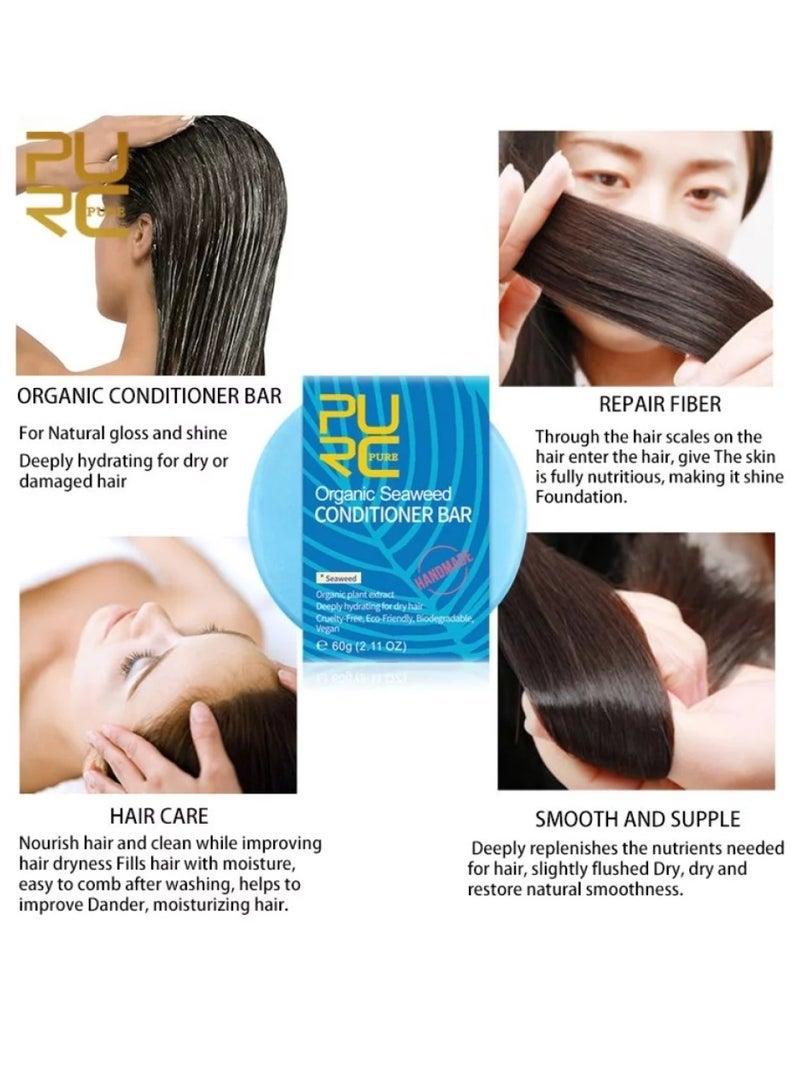 PURC 60g Organic Seaweed Conditioner Bar Deeply Moisturizing Hydrating Conditioner Bar for Dry and Damaged Hair Natural Plant Extracts Ingredients Conditioner Bar for Nourishing and Shine - Image 3